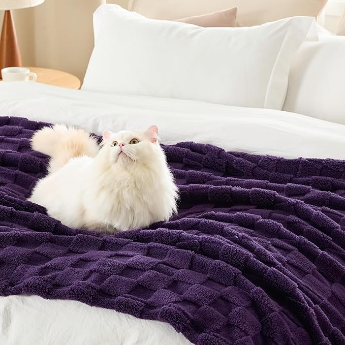 Bedsure GentleSoft Purple Throw Blanket for Couch - Checkered Fleece Blankets Gifts for Kids Girls, Cute Soft Cozy Mother's Day Throw for Bedroom Home Decor Gifts, 50x60 Inches