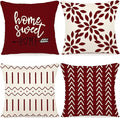 YCOLL Christmas Pillow Covers 20x20 Set of 4, Modern Sofa Throw Pillow Cover for Christmas Decor, Decorative Outdoor Linen Fabric Pillow Case for Couch Bed Car, Wine Red