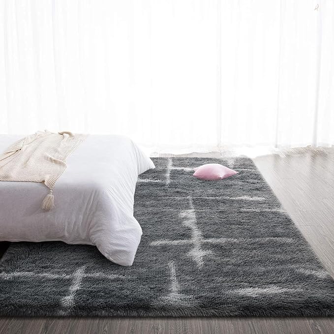 TWINNIS Super Soft Shaggy Rugs Fluffy Carpets, 6x9 Feet, Indoor Modern Plush Area Rugs for Living Room Bedroom Kids Room Nursery Home Decor, Upgrade Anti-Skid Rectangular Fuzzy Rug, Grey Star