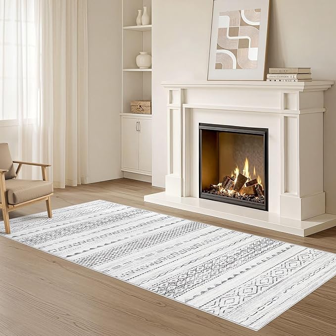 Nakagishi Runner Rug Kitchen Washable Rugs: 2x6 Non-Slip Boho Soft Modern Stain Resistant Indoor Floor Neutral Farmhouse Throw Carpet for Hallway Bathroom Laundry Room Entryway Bedroom- Grey