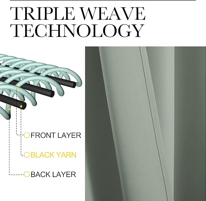 NICETOWN Greyish Green Blackout Curtains 96" Long for Office, Dining Room, Guest Room, Sound Reducing Heat and Cold Block Curtain Panels for Modern Room Decorative (55" Wide, 2 Pieces)