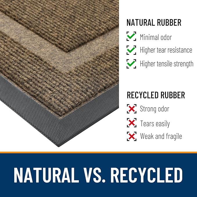OLANLY Front Door Mat Indoor Outdoor Entrance, Waterproof All-Season, All-Weather Doormat, Sturdy Natural Rubber, Fade Resistant, Low Profile, Easy Clean Patio Porch Entryway Mat, 47x23, Brown
