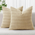 MIULEE Pack of 2 Corduroy Decorative Throw Pillow Covers 20x20 Inch Soft Boho Striped Pillow Covers Modern Farmhouse Home Decor for Sofa Living Room Couch Bed Tan