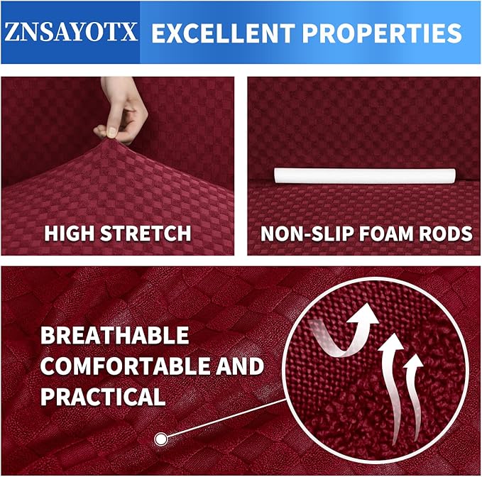 ZNSAYOTX 1 Piece Jacquard Couch Covers for 2 Cushion Couch High Stretch Loveseat Slipcover for Pets Dogs Anti Slip Love Seat Sofa Slipcover Furniture Protector (Loveseat, Wine Red)