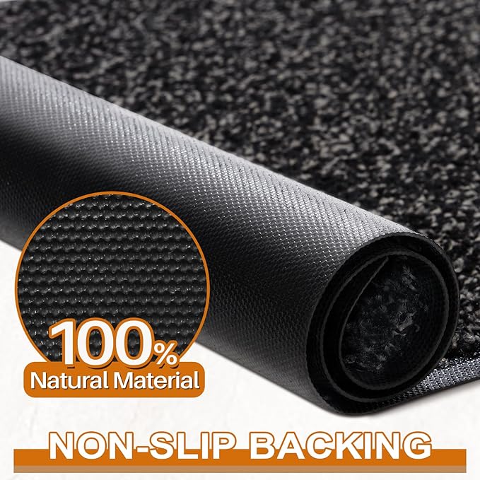 Mibao Front Door Mat, Dirt Trapper Welcome Mat for Outdoor Indoor, Non-Slip Waterproof Doormat, Durable Machine Washable Low Profile Entry Rug for Back Door Outside Patio Porch, 32" x 20", Black