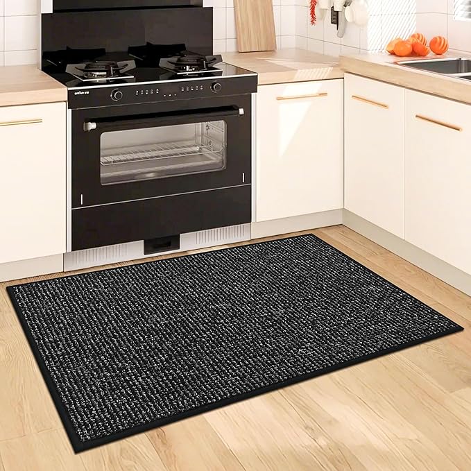 BEQHAUSE Kitchen Rugs 24"x36", Non-Slip Kitchen Mats for Floor, Super Absorbent and Stain Resistant Kitchen Rugs, Machine Washable Rugs for Kitchen, Hallway, Laundry & Sink, Black