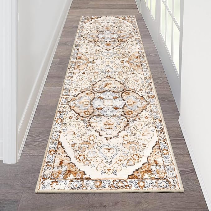 HEBE Hallway Runner Rug 2'x6' Washable Vintage Distressed Area Rugs Non Slip Laundry Rug Runner Boho Floor Carpet Runners for Hallways Entryway Laundry Room Kitchen Bathroom