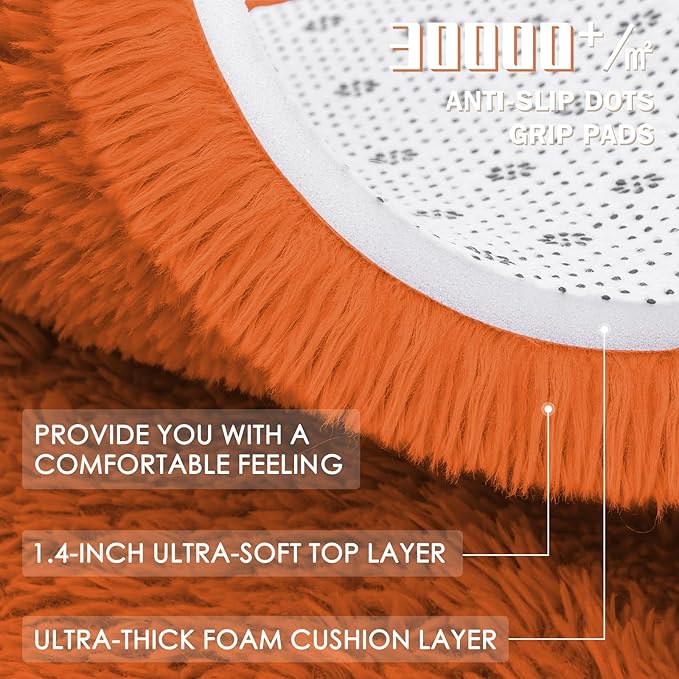 OLANLY Orange Round Rugs for Bedroom - Machine Washable, 3 ft Circle Area Rugs for Living Room, Soft and Fluffy Shaggy Carpet for Teen Girl and Boys, Nursery Rooms, Dorms, Home Decor Aesthetic