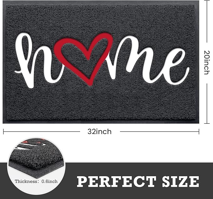 CozyBounty Black Door Mat Welcome Mats Home Non-Slip Doormat for Entryway Low-Profile Floor Mat for Yard, Garage, High Traffic Areas (32"x20", Black)