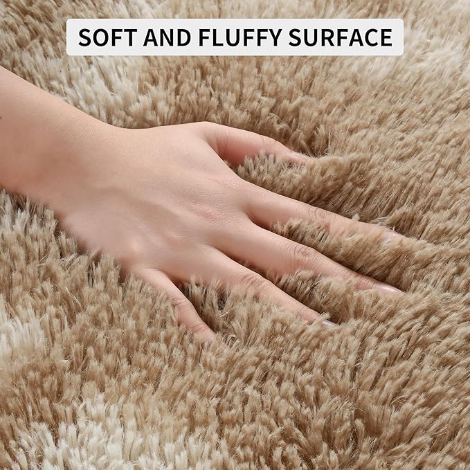 Tepook Soft Fluffy Rugs for Living Room, 5x8 Shaggy Area Rug for Bedroom, Modern Shag Rug Fuzzy Carpets for Kids, Plush Indoor Nursery Home Decor Rug with Non-Slip Bottom, Tie-Dyed Beige