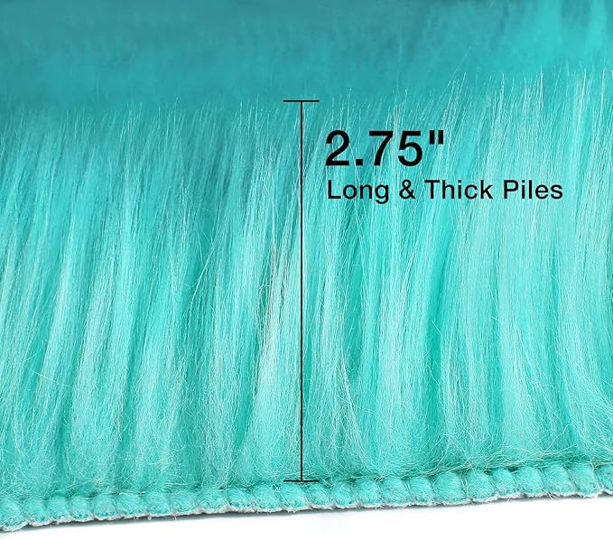 duduta Turquoise Blue Faux Sheepskin Fur Rug 3x5 ft, Fluffy Shag Bedroom Dorm Nursery Playroom Carpet Rug Non Slip Washable