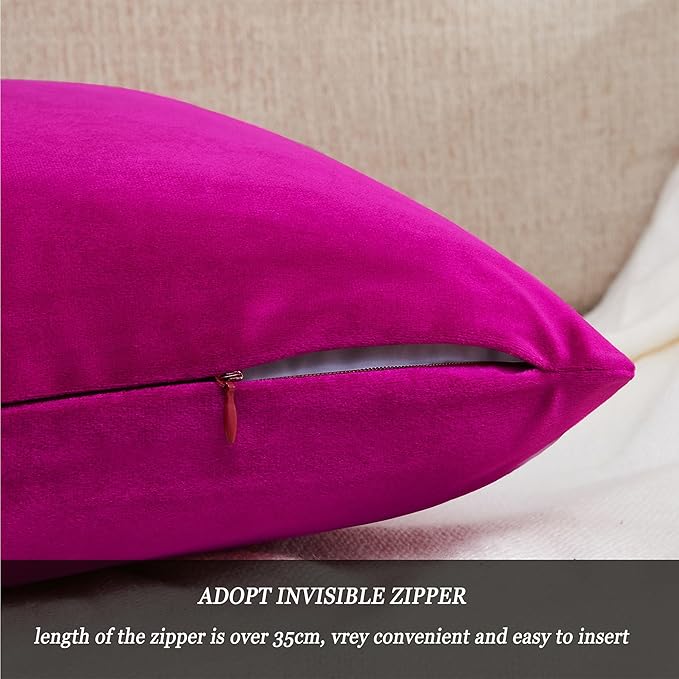 GIGIZAZA 18x18 Pillow Covers Set of 2 Velvet Throw Pillows Decorative Hot Pink Covers for Couch Sofa Bedroom Pillowscase
