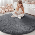 OLANLY Grey Round Rugs for Bedroom - Machine Washable, 5 ft Circle Area Rugs for Living Room, Soft and Fluffy Shaggy Carpet for Teen Girls and Boys, Nursery Rooms, Dorms, Home Decor Aesthetic