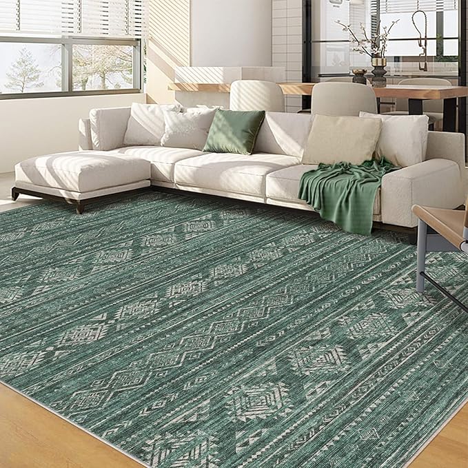 Nakagishi 8X10 Area Rugs Living Room: Washable Boho Large Neutral Modern Soft Farmhouse Green Rug Stain Resistant Indoor Floor Non-Slip Carpet for Women Home Enthusiasts Aged 25-45 - Bedroom Room