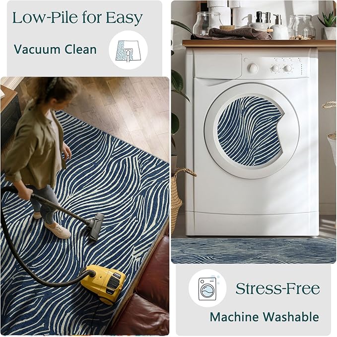 Front Door Mat Indoor Entrance - 2x4.3 Ft Modern Washable Layered Doormat Outdoor Entrance Porch Rug Non-Slip Abstract Blue White Waves Runner Rug for Kitchen Bedroom Laundry Room Porch Decor