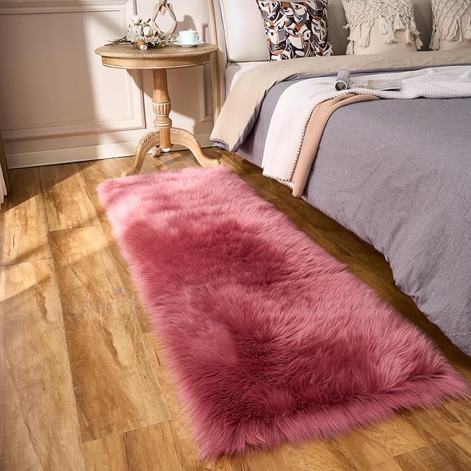EasyJoy Ultra Soft Fluffy Rugs Faux Fur Rug Chair Cover Seat Pad Fuzzy Area Rug (2x6 ft Rectangle, BlushPink)