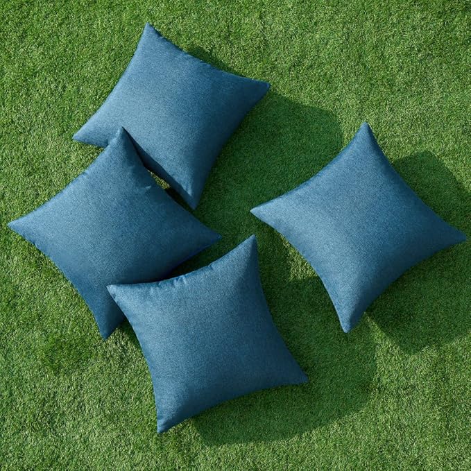 MIULEE Pack of 4 Decorative Outdoor Throw Pillow Covers Linen Waterproof Pillow Covers Farmhouse Cushion Cases for Patio Garden Tent Balcony Couch Sofa 18x18 inch Navy Blue
