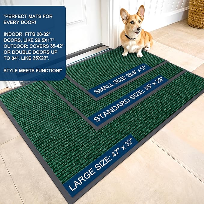 OLANLY Front Door Mat Indoor Outdoor Entrance, Waterproof Heavy Duty Doormat, Fade Resistant, Low Profile, Easy Clean Patio Porch Welcome Floor Mats for Entry, 71x30, Green