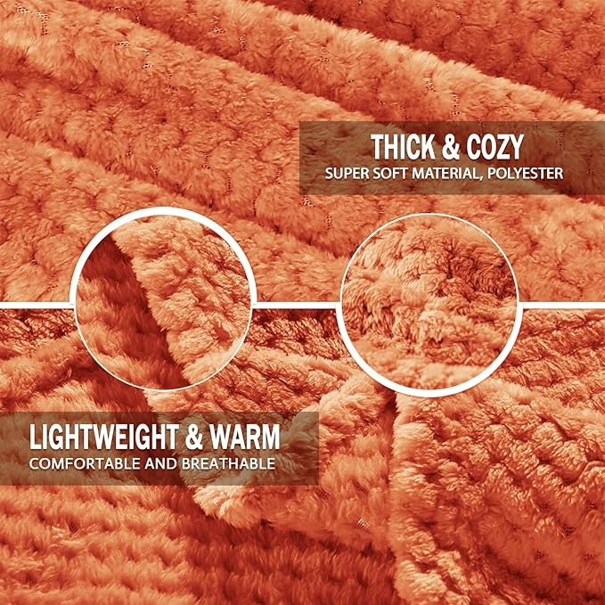 Exclusivo Mezcla Fleece Bed Blanket Twin Size, Super Soft and Warm Blankets for Couch, Sofa and Bed Waffle Textured, Cozy, Fuzzy and Lightweight (Burnt Orange, 60x80 Inches)