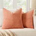 MIULEE Coral Red Decorative Throw Pillow Covers 20x20 Inch for Couch Bed Sofa Pack of 2 Boho Farmhouse Throw Pillows Soft Cross Corduroy Patchwork Textured Cushion Cases