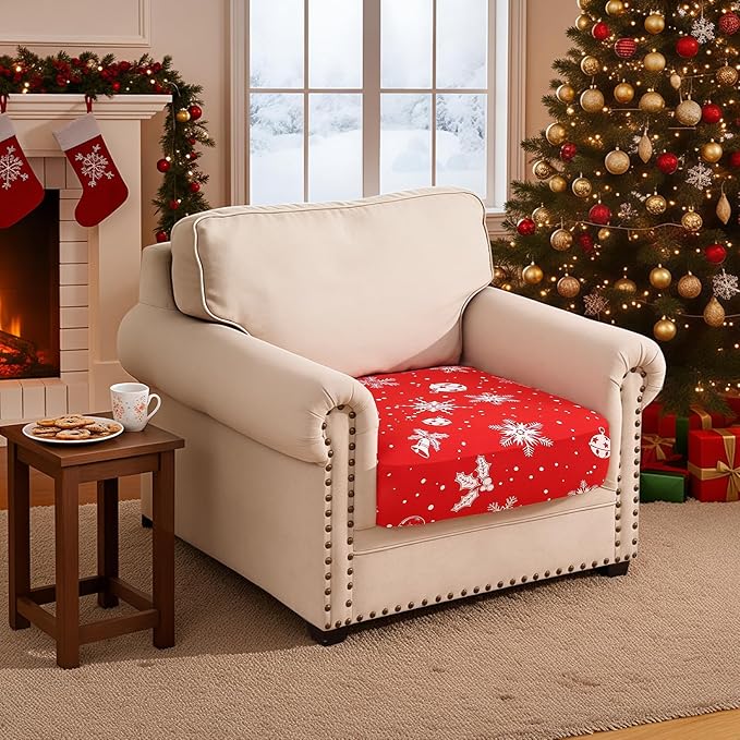 Smiry Printed Couch Cushion Covers, Stretch Soft Couch Covers for Sofa, Washable Non-Slip Sofa Slipcover Furniture Protector for Indoor and Outdoor (1 Pack, Red)