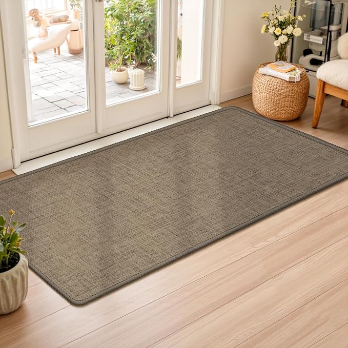 LEKEEPGO Ultra Thin Indoor Door Mat 24"x47", Low-Profile Door Mat Indoor Entrance, Non Slip Rubber Backing Inside Doormat Washable Welcome Front Entryway Dirt Trapper Entry Mat, Brown