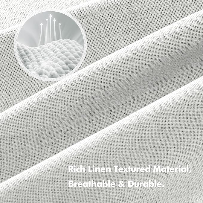 MIULEE 100% Blackout Linen Curtains for Bedroom, Heathered White Solid Luxury Decor Thermal Insulation Room Darkening Drapes for Living Room Nursery Back Tab Rod Pocket 42 x 72 Inches, 2 Panels