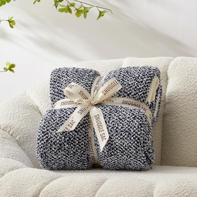 Snuggle Sac Oversized Navy Blanket, Twin XL Size for Bed | Reversible Super Soft & Cozy Knit Throw, Fuzzy Plush Fabric in Heather Navy, 66x90 inches