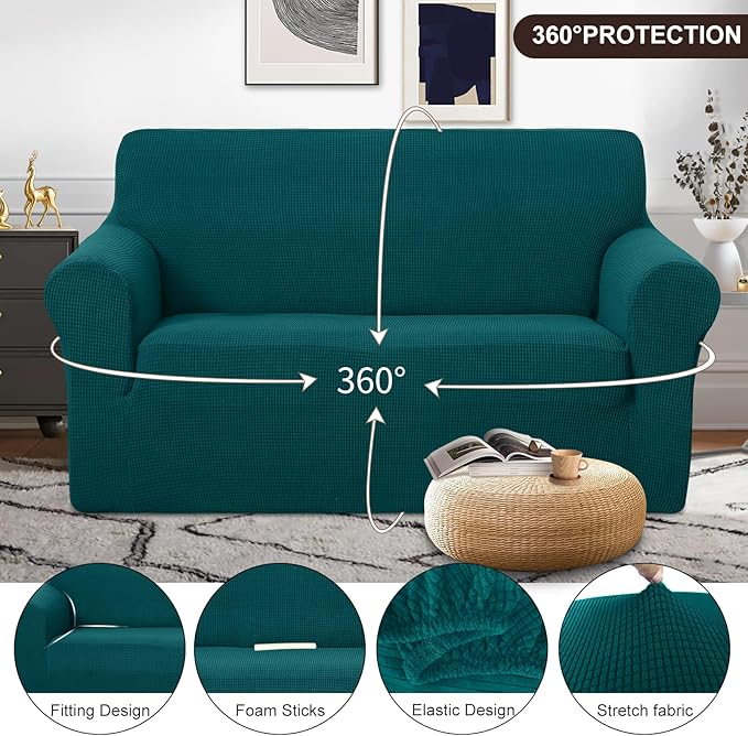 U-NICE HOME Loveseat Cover Stretch Couch Cover Sofa Cover Sofa Slipcover Furniture Protector for 2 Cushion Couch Sofa Pet Friendly(Loveseat, Blue)