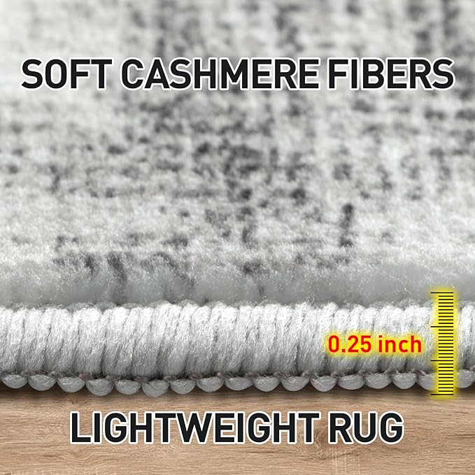 4x6 Area Rugs Washable Rug: Modern Abstract Living Room Rug Soft Anti-Skid Thin Carpet Indoor Floor Non-Shedding Carpets for Bedroom Dining Room Farmhouse Nursery Home Office - Black Grey