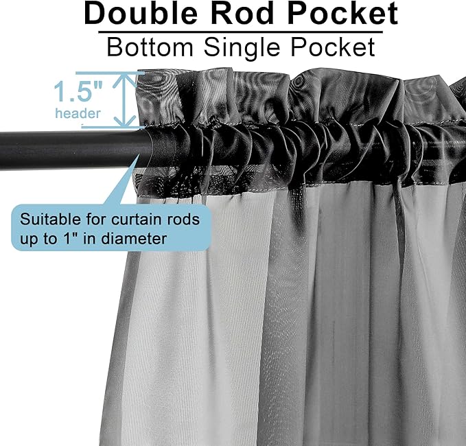 OWENIE Sheer Curtains 96 Inch Length, Elegant Sheer Curtains for Bedroom, Window Voile Sheer Curtain Panels/Drapes/Treatment for Living Room, 2Pcs, Each 42" W x 96" L, Charcoal Gray