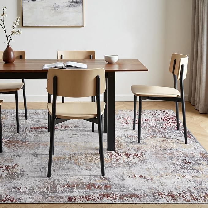 Toneed Abstract Area Rug Modern Washable Rug Soft Non Slip Rug Low Pile for Bedroom Living Room Dining Room Taupe Grey Brown 4x6 Feet