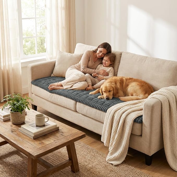 Smiry Couch Cover for Dogs Washable, Non Slip Fuzzy Pet Couch Covers for 3 Cushion Sofa Pet Friendly, Thick Soft Sofa Slipcovers Cushion Protector (Dark Grey, 27.6" x 59")