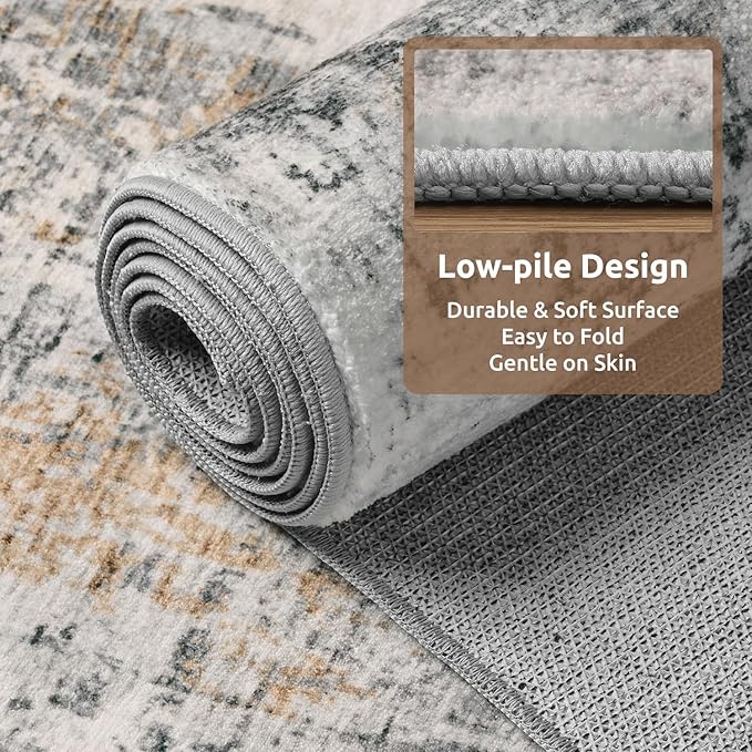 8 x 10 Area Rugs for Living Room, Machine Washable Non Slip Rug Ultra Soft Low Pile Indoor Carpet Modern Abstract Rugs for Bedroom Office Room Dining Room Beside, Grey