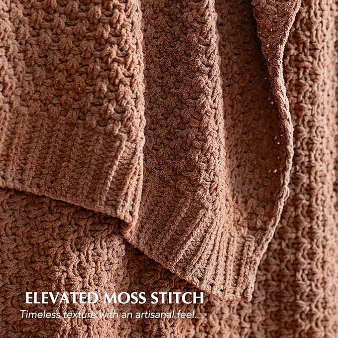 EVERGRACEHOME Chunky Chenille Knit Throw Blanket for Couch, Soft Luxurious Moss Stitch Blankets for Bed, Cozy Decorative Farmhouse Knitted Throws for Sofa, Terracotta Clay, 60" x 80"