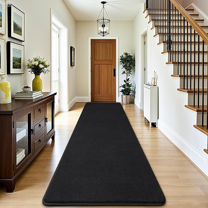 Amearea Modern Soft Hallway Runner Rug, 3x8 Feet Area Rug Runners for Hallways, Washable Runner Rugs, Non Slip Memory Foam Rug Black Runner Rugs Carpet for Entrance Kitchen Kids Room Decor
