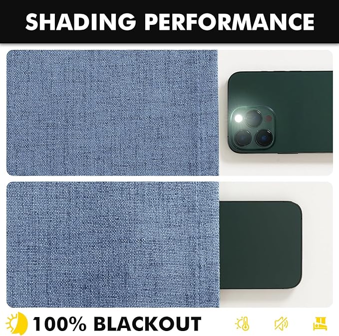 MIULEE 100% Blackout Linen Curtains for Bedroom, Blue Solid Luxury Decor Thermal Insulation Room Darkening Drapes for Living Room Nursery Back Tab Rod Pocket 42 x 96 Inches, 2 Panels