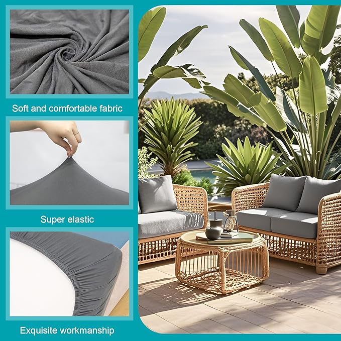 14Pcs Stretch Patio Cushion Covers,Outdoor Couch Covers Replacement,Outdoor Couch & Sofa Slipcovers,for Patio Furniture Cushion Covers,Washable Reusable Furniture Protector(Grey,Cover Only)