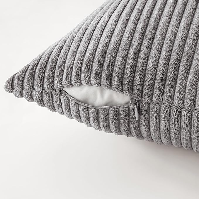 MIULEE Pack of 4 Neutral Grey Gradient Decorative Throw Pillow Covers 20x20 Inch Soft Boho Striped Corduroy Pillow Covers Modern Farmhouse Home Decor for Sofa Living Room Couch Bed