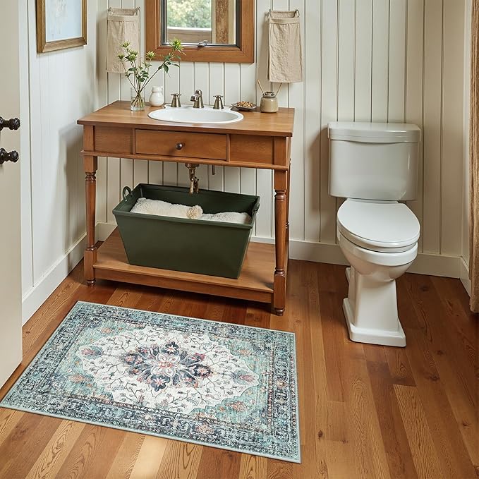 Area Rugs 2'x3' Kitchen Rugs Entry Rug Small Rugs for Entryway Kitchen Bathroom Door Mat Indoor Entrance,Washable Non Slip, Green Navy Blue White Red Teal Colorful