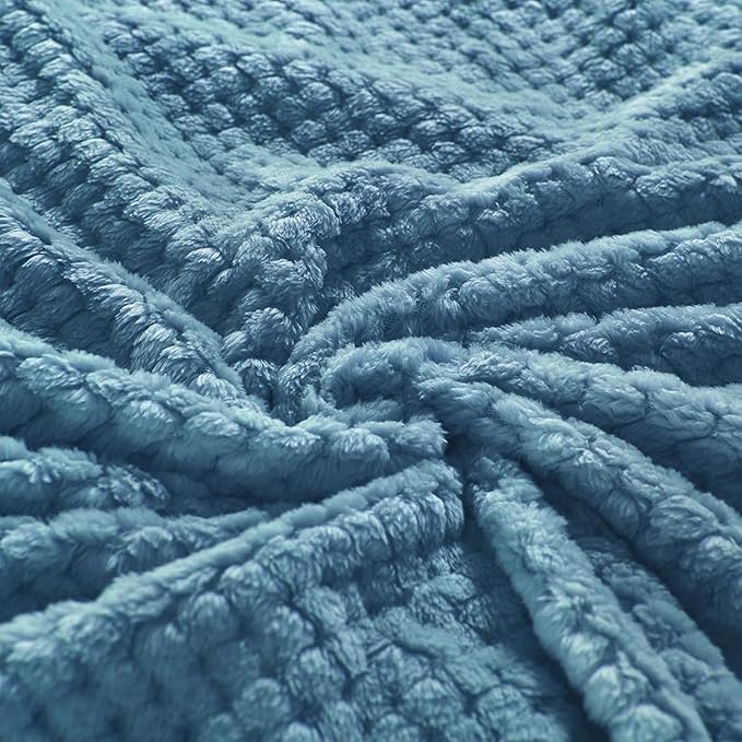 Exclusivo Mezcla Fleece Bed Blanket King Size, Super Soft and Warm Blankets for Couch, Sofa and Bed Waffle Textured, Cozy, Fuzzy and Lightweight (Slate Blue, 90x104 Inches)