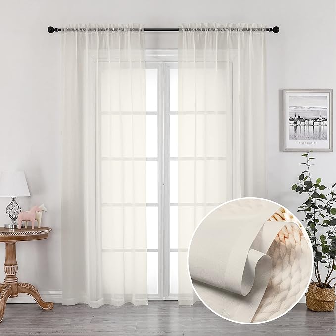 OVZME 2 Panels Ivory Sheer Curtains 72 Inches Length Window Treatment for Kitchen, Elegant Airy Transparent Curtain Draperies Rod Pocket for Kids Living Room, Each 42Wx72L