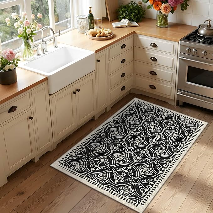 Latte&Fog 2x3 Entryway Rug, Small Modern Abstract Door Mat, Washable Kitchen Rug, Boho Non Slip Low Pile Carpet for Indoor Kitchen, Entry, Front Door and Bathroom