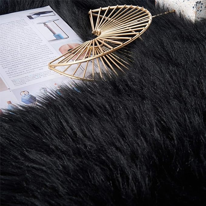 EasyJoy Ultra Soft Fluffy Shaggy Area Rug Faux Fur Rug Chair Cover Seat Pad Fuzzy Area Rug for Bedroom Floor Sofa Living Room (2 x 4 ft Rectangle, Black)