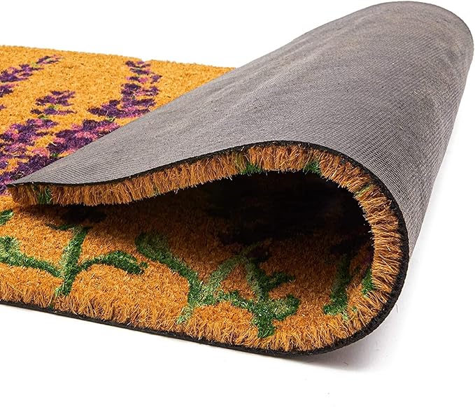 Juvale Lavender Floral Door Mat - 17 x 30 in, Purple Coir - Welcome Mat for Front Door & Entryway - Coir Doormat for Patio & Porch
