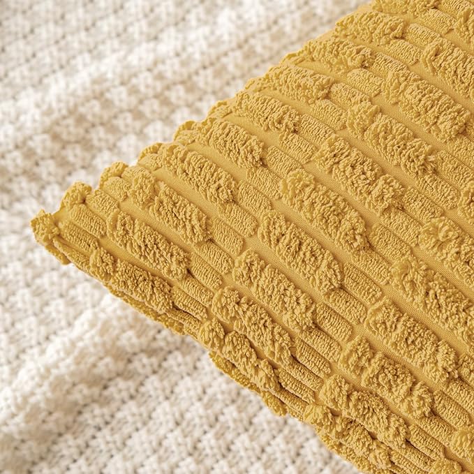 MIULEE Pack of 2 Corduroy Decorative Throw Pillow Covers 20x20 Inch Soft Boho Striped Pillow Covers Modern Farmhouse Home Decor for Summer Sofa Living Room Couch Bed Yellow