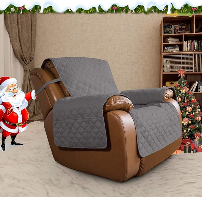 Easy-Going Oversized Recliner Cover Reversible Couch Cover Sofa Cover for Living Room Water Resistant Furniture Protector with Elastic Straps for Pets Dog (Oversized Recliner, Gray/Light Gray)