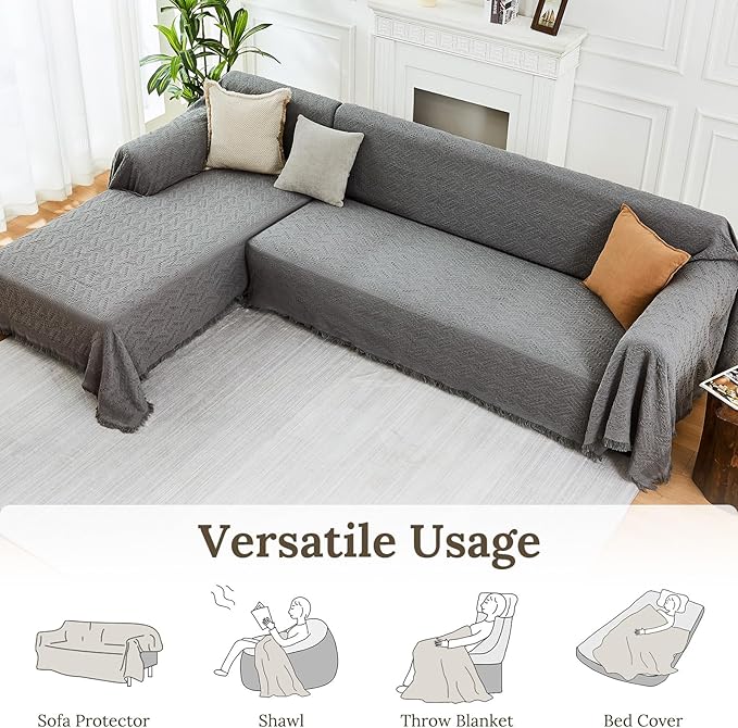 HOMERILLA Sectional Couch Covers for Sectional Sofa L Shaped Sofa Cover Blanket 2 Pieces L Shape Furniture Protector for Pets Dogs (Dark Grey, XXX-Large)
