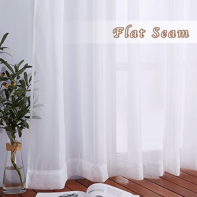 NICETOWN Voile Sheer Curtains for Windows, Grommet Elegant Airy Lightweight Textured Window Treatment for French Door/Bedroom/Living Room, White, W70 x L72, 1 Pair