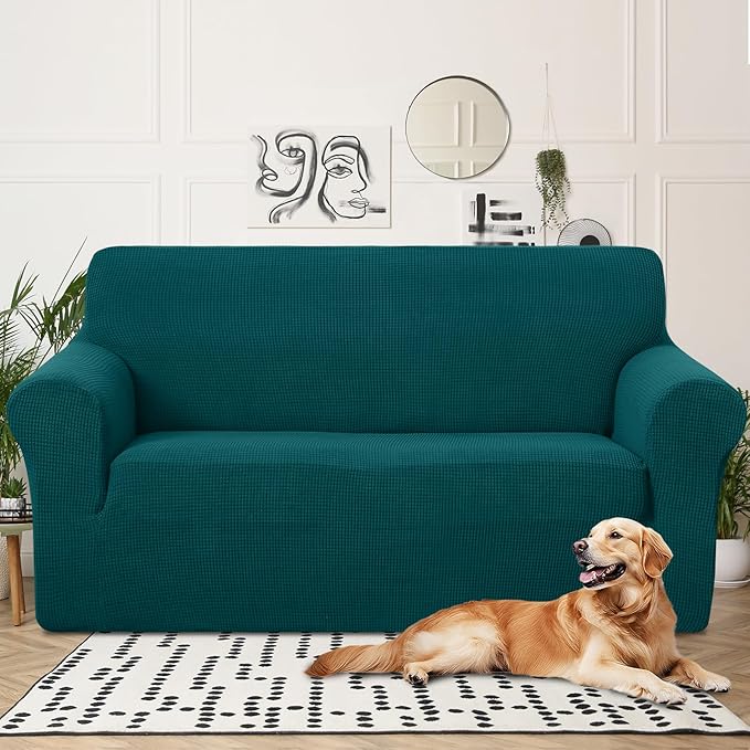 U-NICE HOME Oversized Stretch Loveseat Couch Cover Sofa Covers Washable Sofa Slipcover Furniture Protector for 2 Cushion Couch Sofa Pet Friendly, Blue